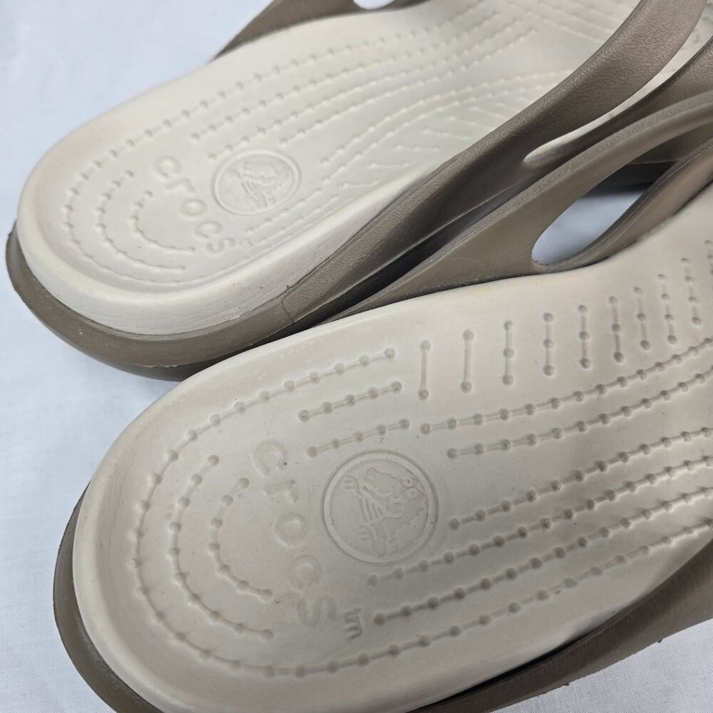 Crocs Meleen Sandals Womens Size 8 Khaki Tan Slide Strappy Comfort Shoes - Picture 3 of 10